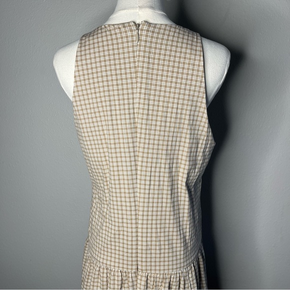 Abercrombie & Fitch Light Brown Check High Neck Drop Waist Sleeveless Midi Dress - Picture 9 of 13